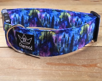 14"-28" Dog Collar 2" Width, Pet Collar, Medium, Large, XL Dog Collar, Landscape, Mountain Range