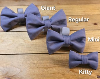 Dog Bow Tie, Hook & Loop Closure, Cotton Bow Tie For Collar or Harness, Grey
