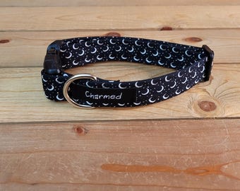 11"-22" Moon Dog Collar 1" Width, Pet Collar, Medium, Small, Large, Moon Dog Collar, Fun Collar, Black & White, Crescent Moon
