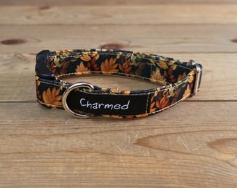 9"-18" Fall Dog Collar 3/4" Width, Pet Collar, Small, Cat, Dog Collar, Autumn Collar, Leaves, Seasonal Collar, Buckle Collar