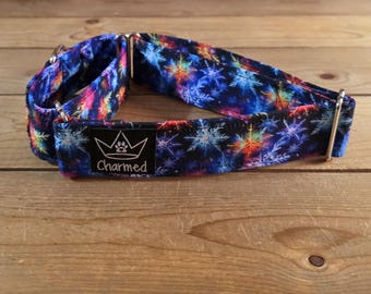 14"-27" Christmas Martingale Collar 1.5" Width, Pet Collar, Medium, Large Dog Collar, Holiday Collar, Side Release Buckle, Santa, Lights