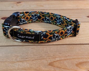 11"-22" Dog Collar 1" Width, Pet Collar, Medium, Large Dog Collar, XL, Bright Dog Collar, Summer, Floral, Flower Collar, Sunflower, Skulls