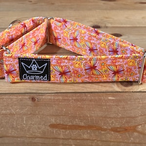 Collar Martingale de 14"-27" de ancho, 1.5", Collar para mascotas, Mediano, Grande, Collar para perros grandes, Martingale de mariposa, Vibras de verano, Mariposas, Flutterby