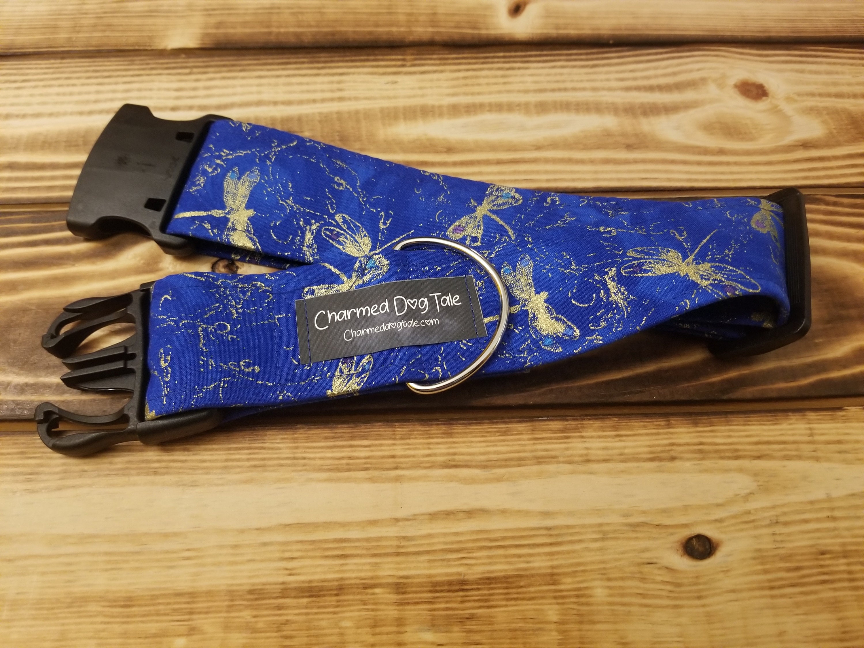 1528 Dragonfly Dog Collar 2 Width, Fabric Collar, Pet Collar, Adjustable, Fabric Collar, Medium