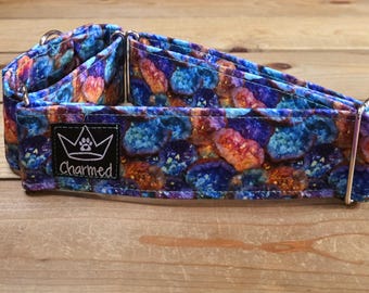 14"-26" Martingale Collar 2" Width, Pet Collar, Medium, Large, XL, Martingale Collar, Crystal Dog Collar, Amethyst Collar