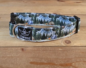 13"-26" Dog Collar 1.5" Width, Pet Collar, Medium, Large, Big Dog Collar, Mountain Collar, Summer, Nature, Landscape