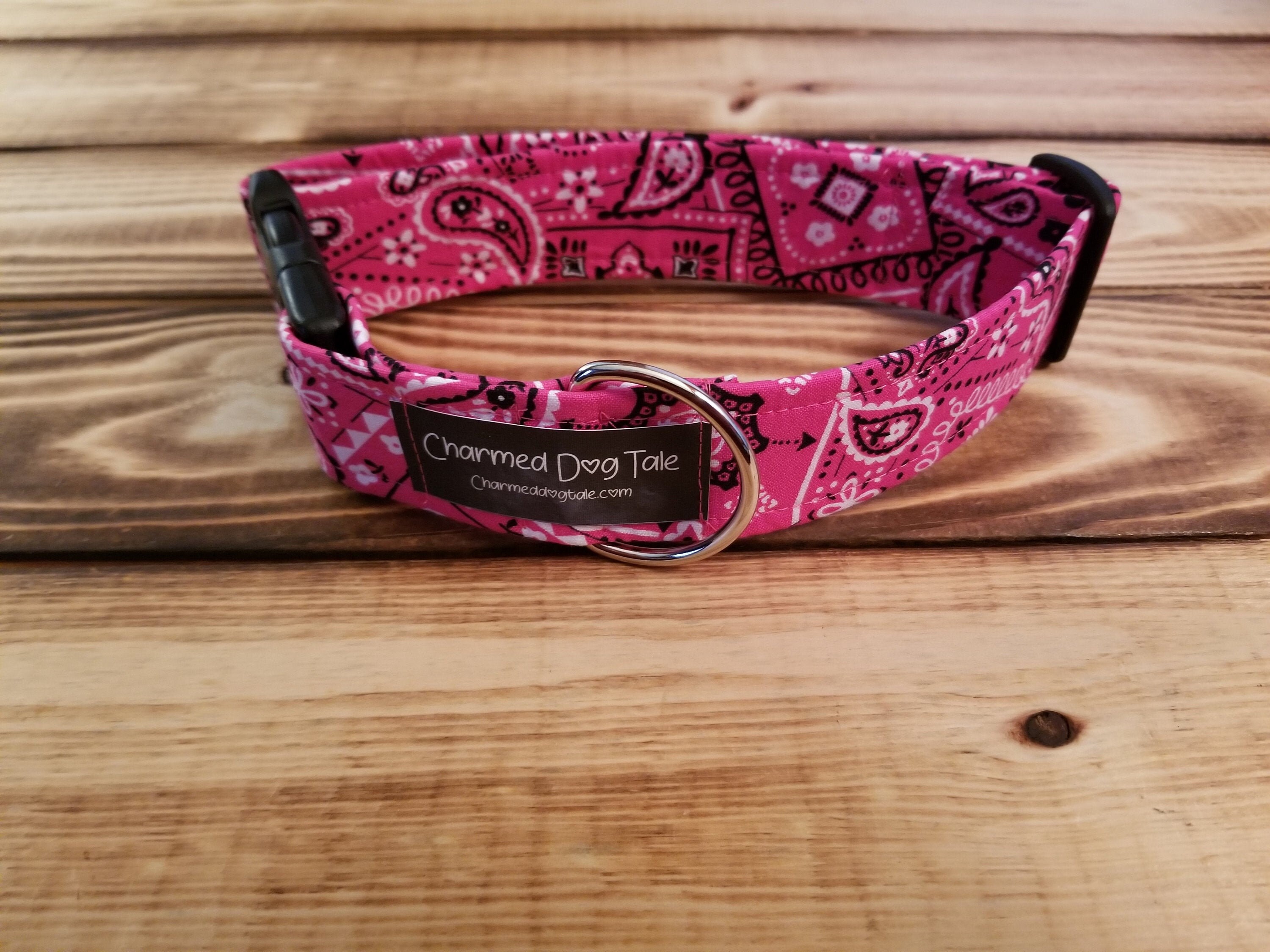 1325 Pink Bandana Dog Collar 1.5 Width, Pet Accessory, Fabric Collar