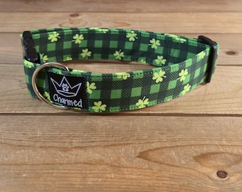13"-26" St. Patrick's Day Dog Collar 1.5" Width, Pet Collar, XL, Large, Medium, Small Dog Collar, Holiday Collar, Lucky, Pot of Gold, Clover