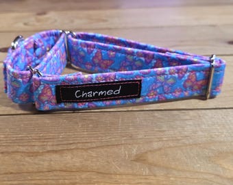 12"-22" Butterfly Martingale Collar 1" Width, Pet Collar, Medium, Large, XL, Flutterby, Butterfly Dog Collar, Pink, Girly Martingale