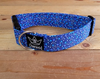 13"-26" Blue Star Dog Collar 1.5" Width, Pet Collar, Medium, Large, Dog Collar, Night Sky Collar, Blue Moon Dog Collar, Stars