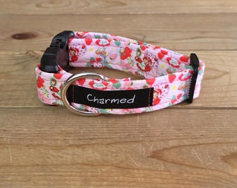 PETITE 9"-16" Dog Collar 1" Width, Pet Collar, Small, Fun Dog Collar, Strawberry Shortcake Dog Collar, Cartoon, Throwback, Buckle Dog Collar