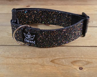 14"-28" Dazzle Dogs Dog Collar 2" Width, Large, Medium, XL, Very Little Shedding, Glitter Collar, Satin Lined, Sparkle, Black