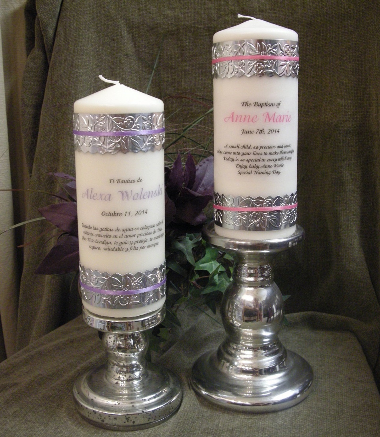 Personalized Christening Candle with metal embossing Etsy