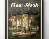 Friends Fountain New York Retro Vintage Travel Poster Inspired by Friends TV Show Central Park