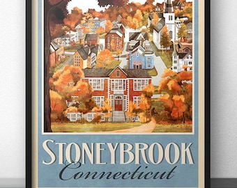 Stoneybrook Connecticut Affiche de voyage vintage rétro