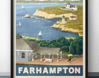 Affiche de voyage vintage rétro Farhampton