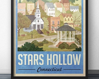 Stars Hollow Poster - Vintage Travel Poster - Inspired by Gilmore Girls (Blue Version)