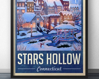 Stars Hollow Winter Holiday Travel Poster - Inspired by Gilmore Girls
