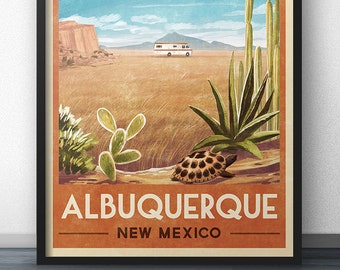 Affiche de voyage vintage RV Camper d'Albuquerque, Nouveau-Mexique