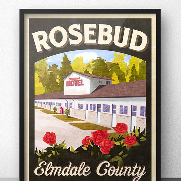 Rosebud Motel Elmdale County Retro Vintage Travel Poster Inspired by Schitt’s Creek