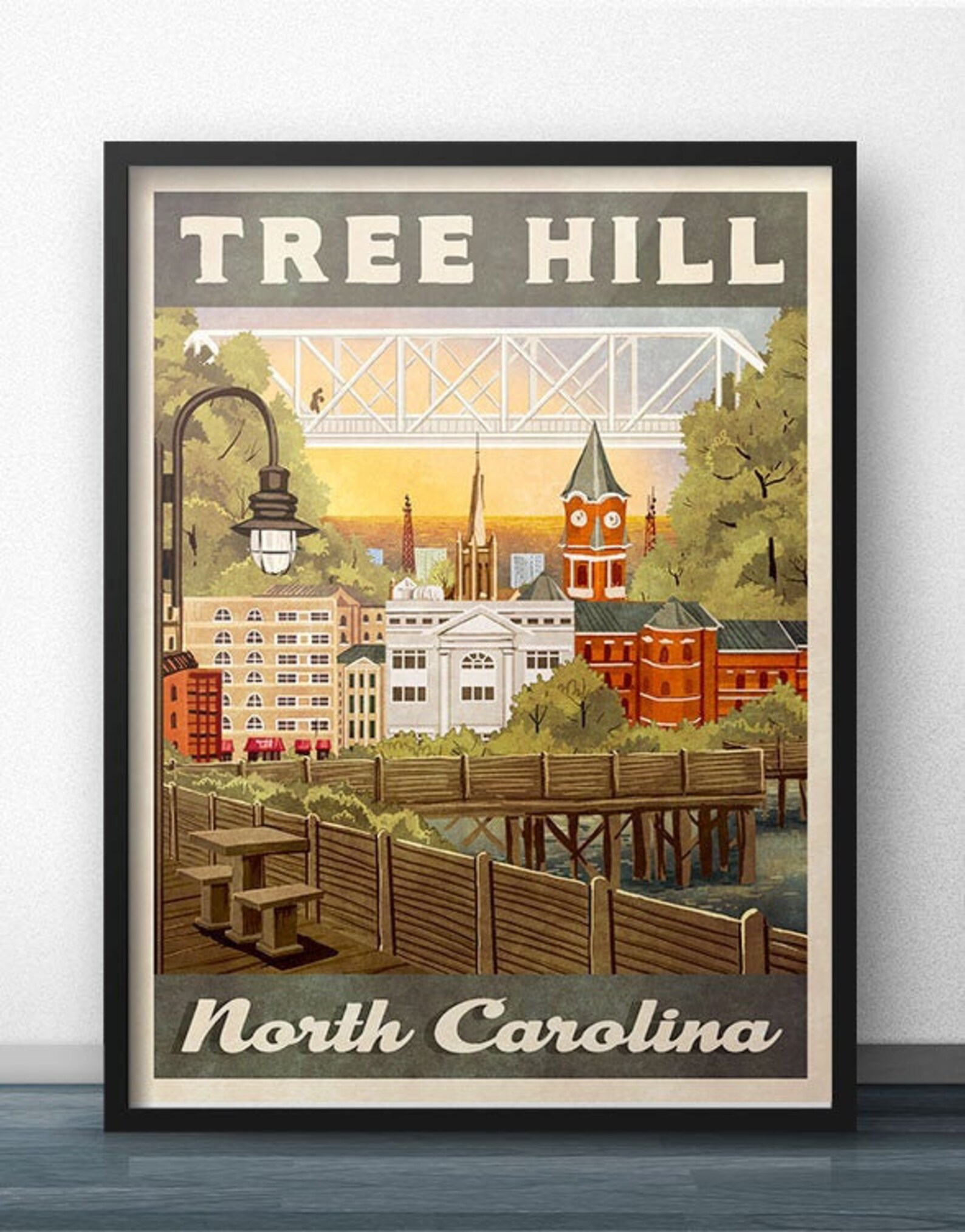 Tree Hill North Carolina Retro Vintage Travel Poster Etsy