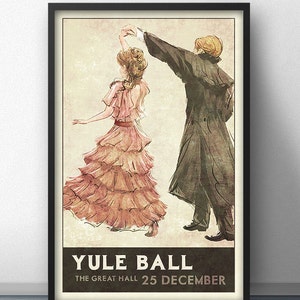 Yule Ball Poster  1930s Retro Style Pink Dress 11" x 17" inches