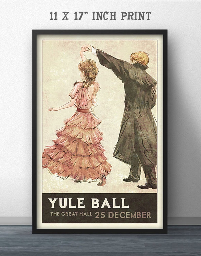 Yule Ball Poster 1930s Retro Style Pink Dress 11" x 17" inches