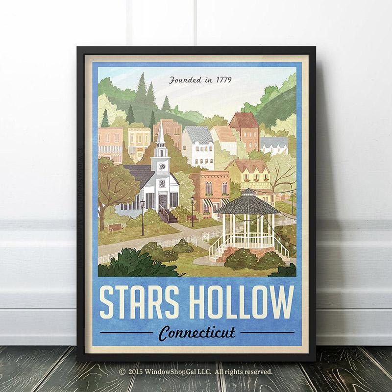 Stars Hollow Poster - Vintage Travel Poster (Blue Version)