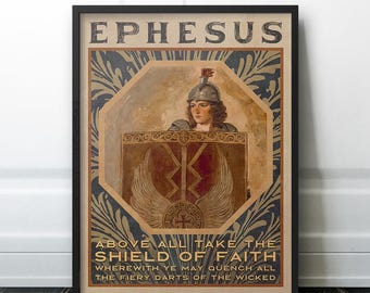 Ephesians Art Deco Poster ("Shield of Faith") | Ephesus | Armor of God
