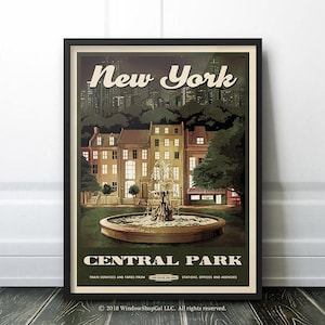 Friends New York Central Park Fountain Retro Vintage Travel Poster | Gift for TV Show Fans