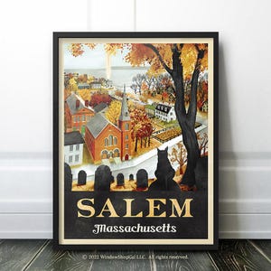 Salem Reiseposter | Rosenthal | Herbst Dekor | Mid-Century Retro | Halloween | Schwarzkatzenfriedhof