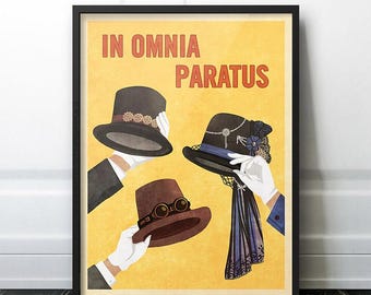 In Omnia Paratus Steampunk Hats Poster - Vintage Retro Style