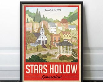Stars Hollow Poster - Vintage Travel Poster (Red Version)