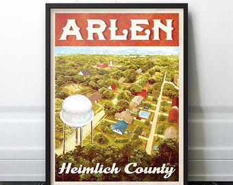 King of the Hill | Arlen Texas Heimlich County Retro Vintage Travel Poster