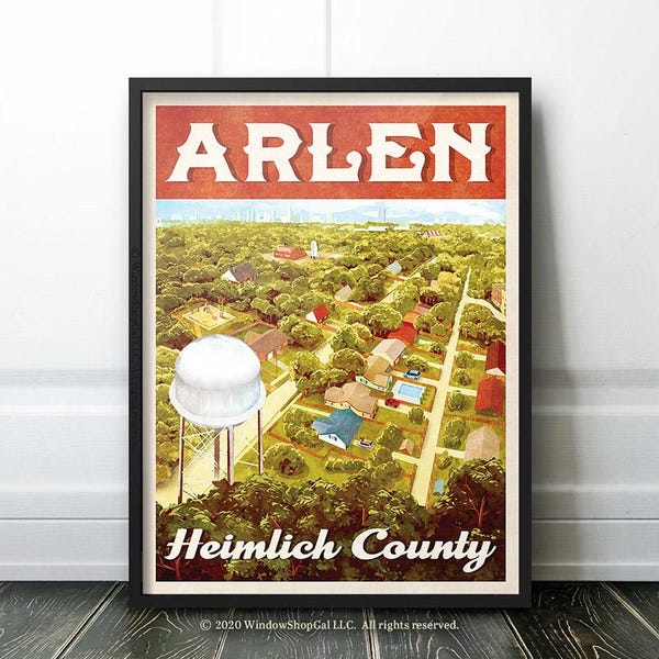 King of the Hill | Arlen Texas Heimlich County Retro Vintage Travel Poster