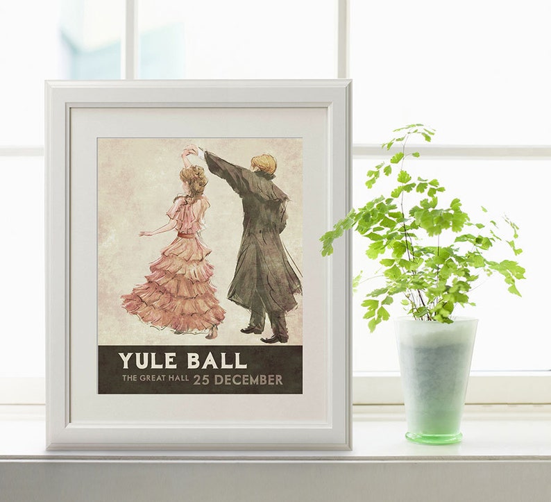 Yule Ball Poster 1930s Retro Style Pink Dress 8" x 10" inches