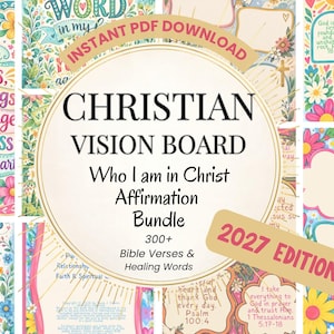 Christian Vision Board Kit 2027 | 350+ Bible Verses & Who I Am in Christ Affirmations | Prayer Board Cutouts | War Room Printable PDF