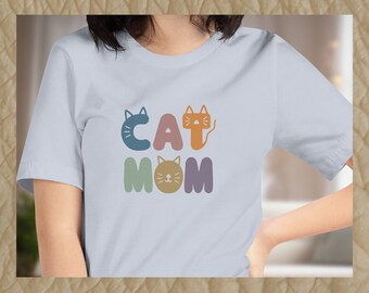 Cat Mom Tee with retro colors | Shirt for cat lovers in ten color options | Mother's Day gift for pet moms