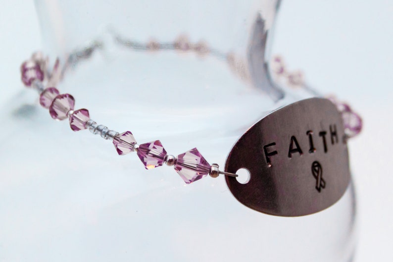 7.5 or 7.75 Stamped Metal Cancer Awareness Bracelet Fundraiser for American Cancer Society Lavender Faith