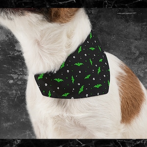 Halloween Dog or Cat Bandana Collar | Halloween Pet Costume | Bright green bats & skulls | Spooky cute dog bandana