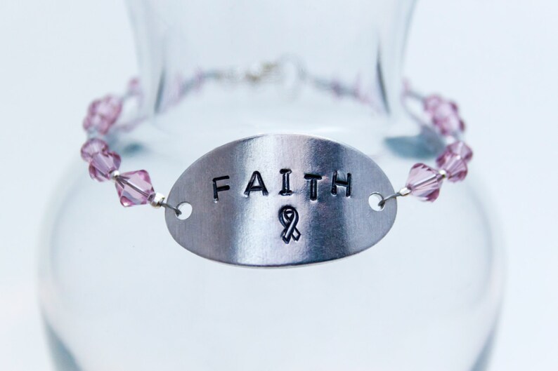 7.5 or 7.75 Stamped Metal Cancer Awareness Bracelet Fundraiser for American Cancer Society Lavender Faith