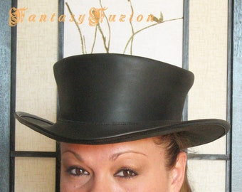 Leather Top Hat // Steampunk Hat // Victorian Plain Leather SHORT Top Hat