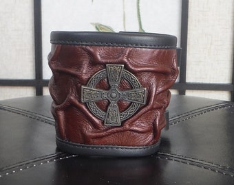 Celtic Cross Leather Cuff // Knight Wristband // Medieval Leather Bracelet // Viking