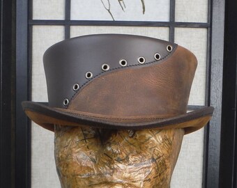 READY to Ship 20% OFF // Size Small 21 1/2 inches // Top Hat // Short Leather Top Hat // Burning Man 2 Tones Victorian Hat // Steampunk Hat