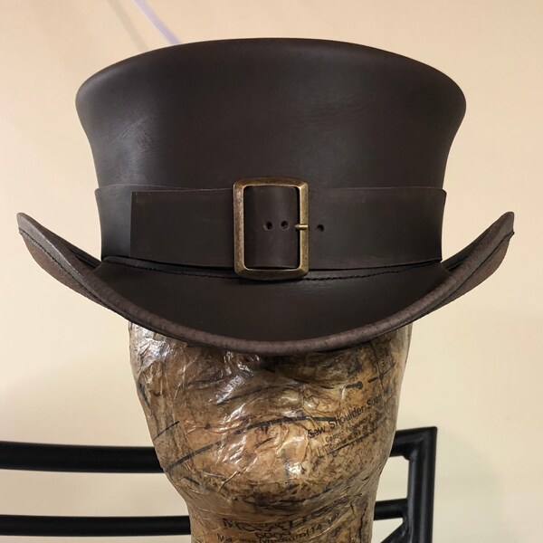 Top Hat // Steampunk SHORT Top Hat // Leather Hat // Classy Victorian Leather Top Hat with Belt