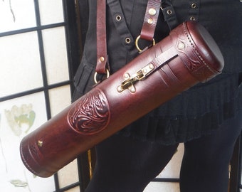 Leather Map Tube // Celtic Medieval Map Case // LARP // Traveler Leather Belt Quiver Map Holder