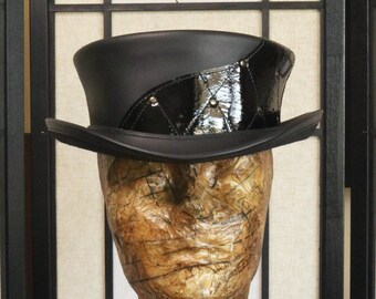 Jester Short Top Hat // Black on Black Victorian Costume Hat // Burning Man Leather Hat // Medieval Topper Hat