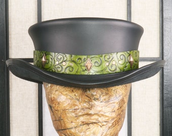 SIZE MEDIUM 22 1/4 Inches // 25% OFF // Short Top Hat // Elven Style Earth Spirit Leather Steampunk Top Hat // Burning Man Hat