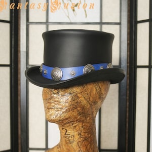 CLEARANCE 25% OFF // Size MEDIUM 22 1/4 Inches // Purple Blue Hatband // Black Hat // Western Hatband // Standard Steampunk Leather Top Hat