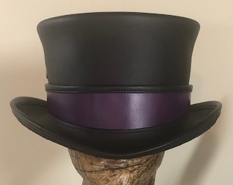 Top Hat // Victorian Leather Top Hat // Steampunk Hat // Custom Classy Colorful Hatband